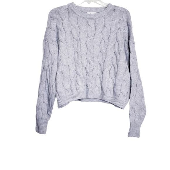 Pink Rose Gray Cable Knit Chunky Cropped Crew Neck Sweater Womens Size Large NWT - Picture 9 of 9